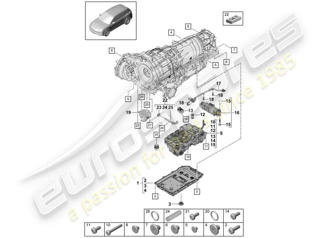 porsche 2019 (cayenne e3 9ya/9yb) 8-speed schema delle parti del cambio automatico