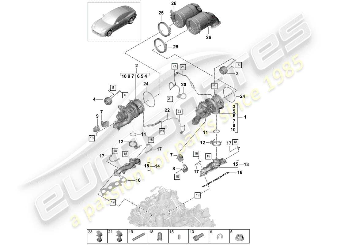 porsche 2020 (panamera 971-1) turbocompressore gas di scarico diagramma delle parti