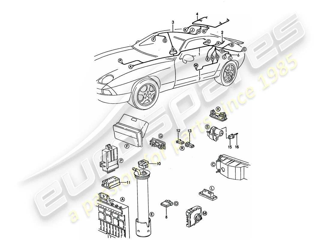 porsche 1995 (928) cablaggio - estremità posteriore diagramma delle parti