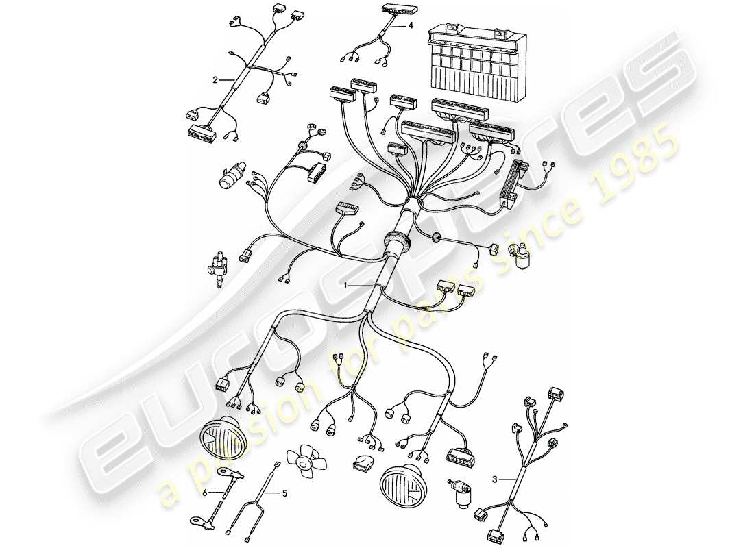 porsche 1986 (924s) cablaggi - vano motore diagramma delle parti