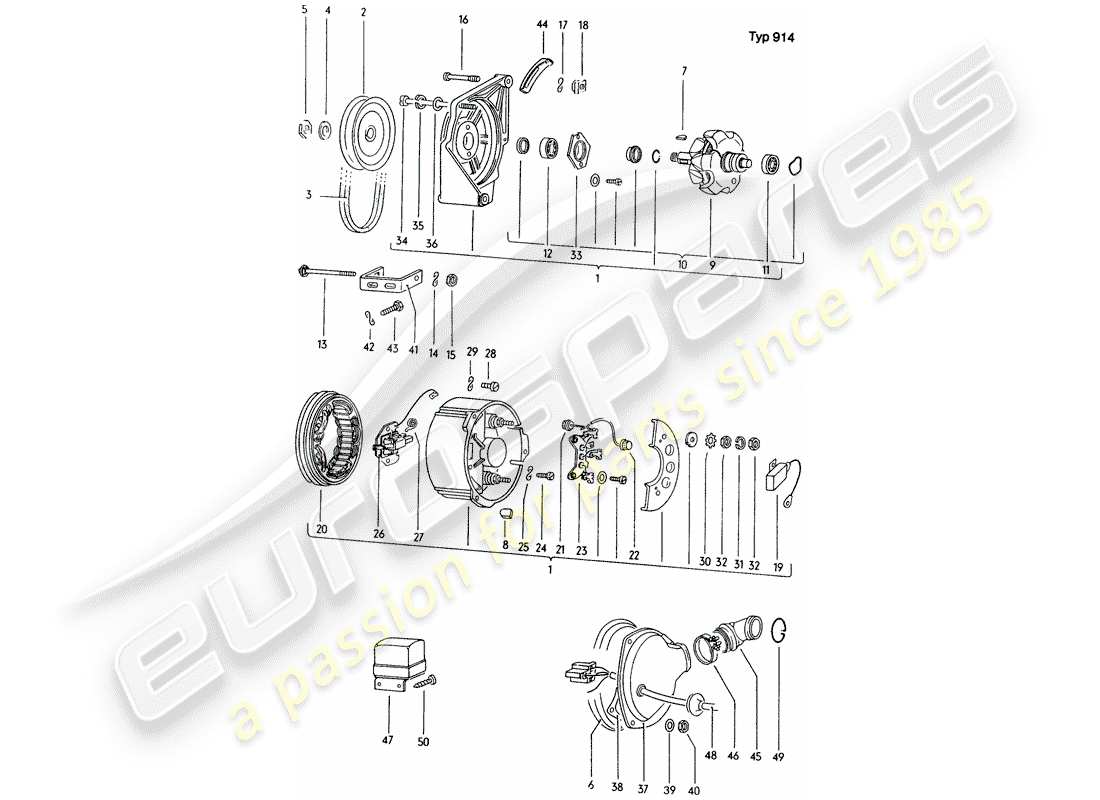porsche 1976 (914) alternatore - parti singole diagramma delle parti