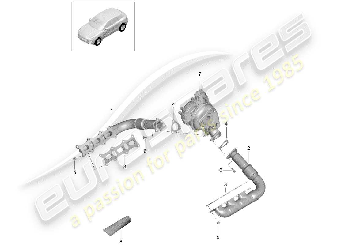 porsche 2016 (macan) diagramma delle parti del sistema di scarico
