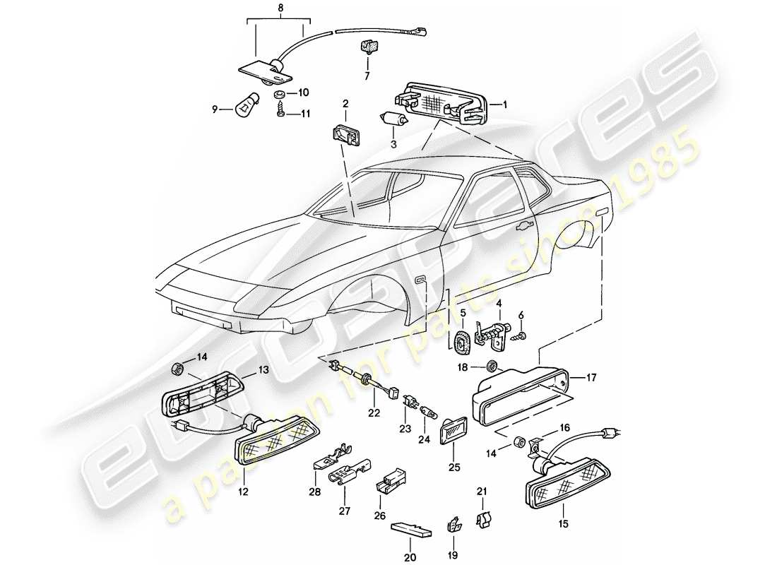 porsche 1986 (944) luce interna - ripetitore indicatori di direzione diagramma delle parti