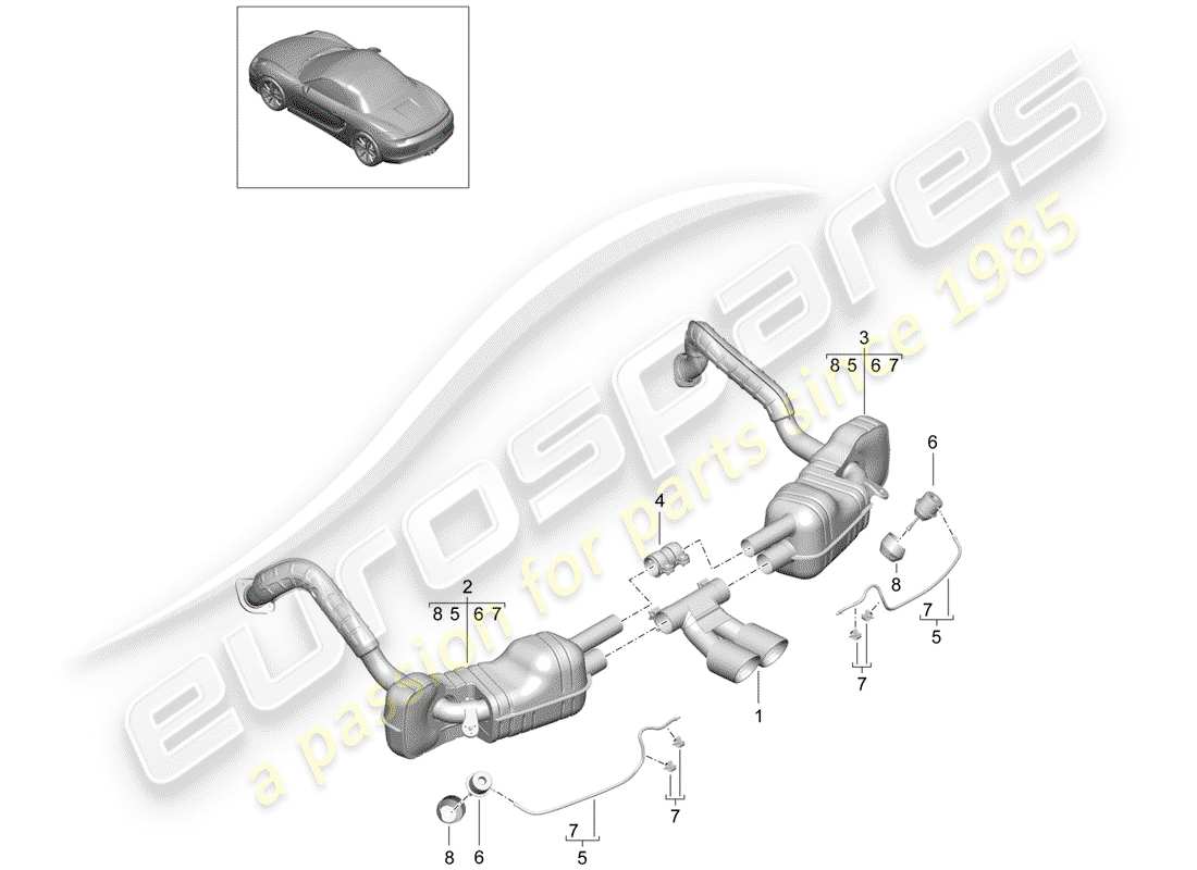 porsche 2015 (981 boxster) impianto di scarico diagramma delle parti