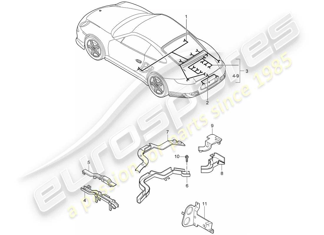 porsche 2009 997-2 turbo / gt2 cablaggi elettrici schema delle parti