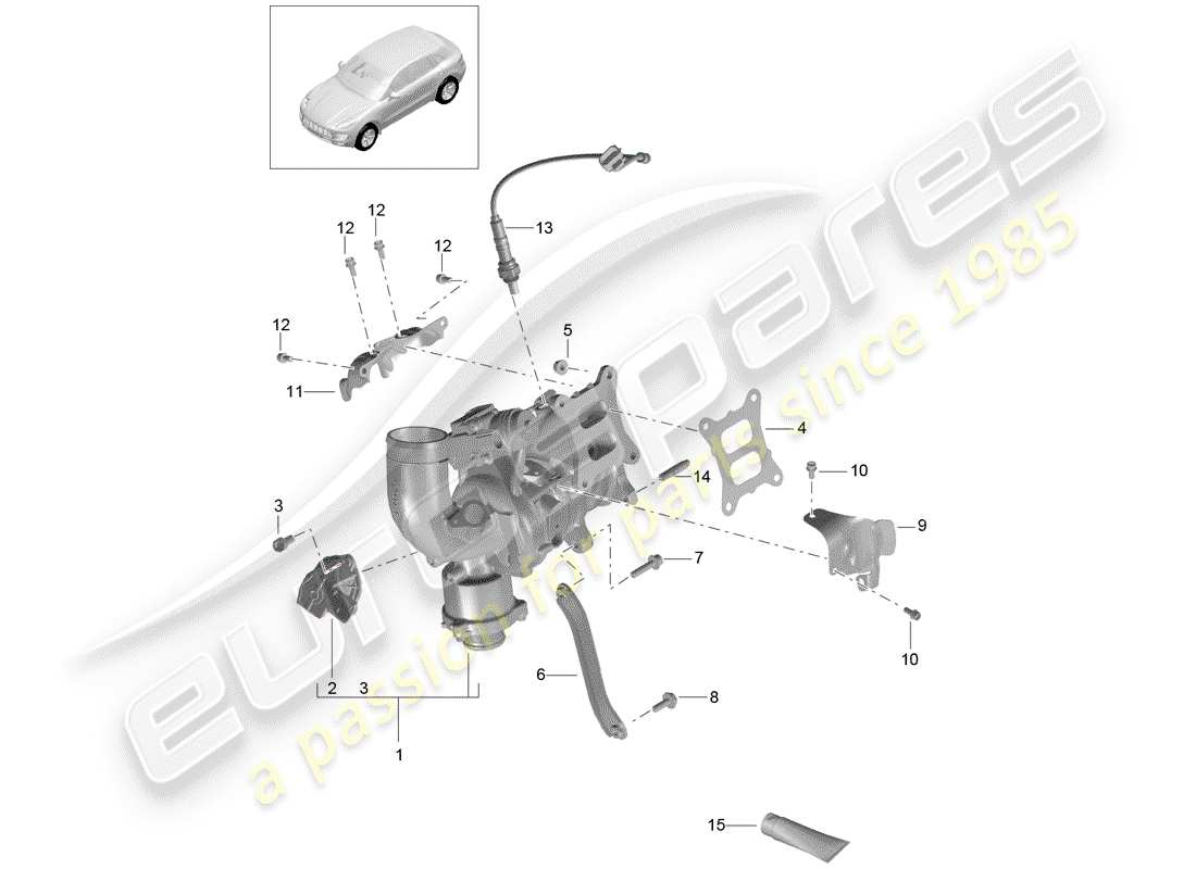 porsche 2016 (macan) turbocompressore gas di scarico schema delle parti