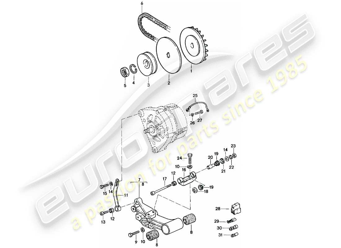 porsche 1981 (924) fissaggi - alternatore diagramma delle parti