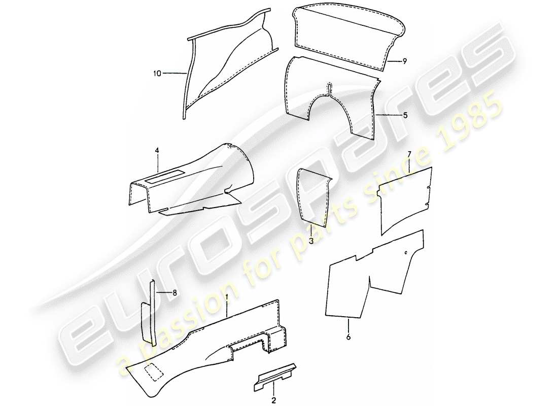 porsche 1991 (964) dotazioni interne - moquette adesiva diagramma delle parti