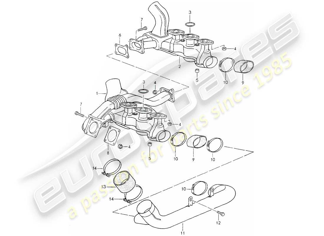 porsche 1993 (964) sistema di scarico - nucleo del riscaldatore diagramma delle parti
