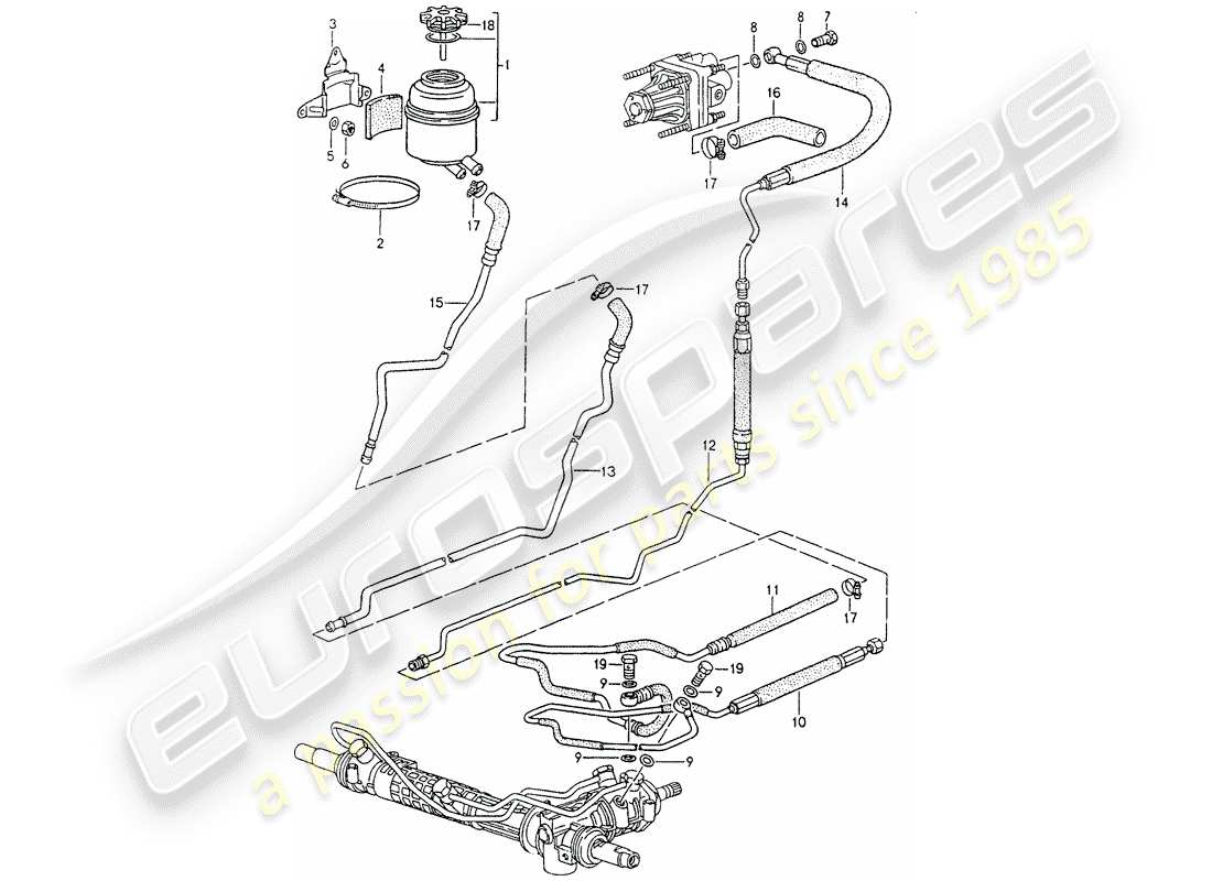porsche 1991 (964) servosterzo - linee diagramma delle parti