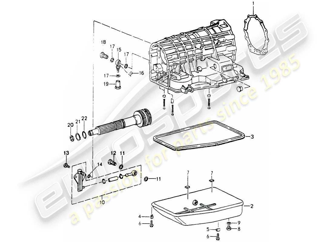 porsche 1993 (964) tiptronic - scatola della trasmissione - coppa dell'olio diagramma delle parti