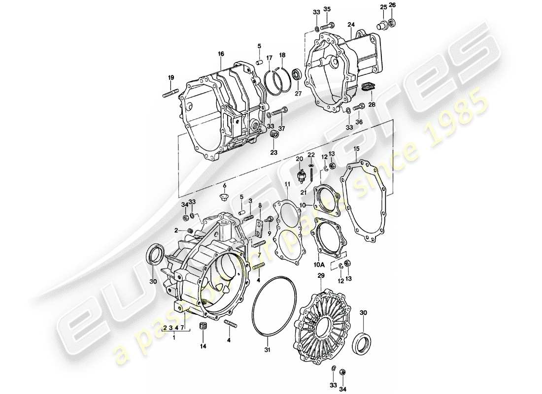 porsche 1981 (924) trasmissione di ricambio - scatola della trasmissione - cambio manuale - g31.01/02/03 diagramma delle parti
