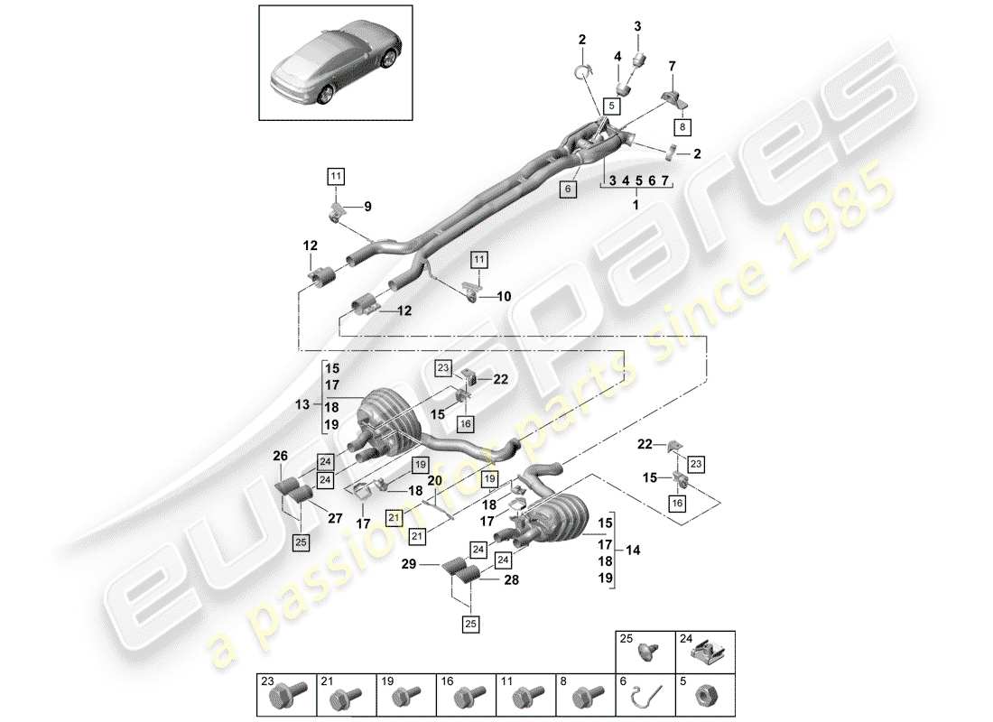 porsche 2017 (panamera 971-1) impianto di scarico diagramma delle parti