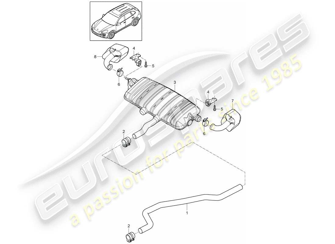 porsche 2014 (cayenne e2 92a) diagramma delle parti del sistema di scarico