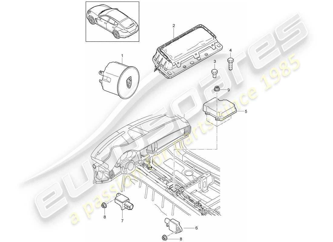 porsche 2013 (panamera 970) diagramma delle parti dell'airbag