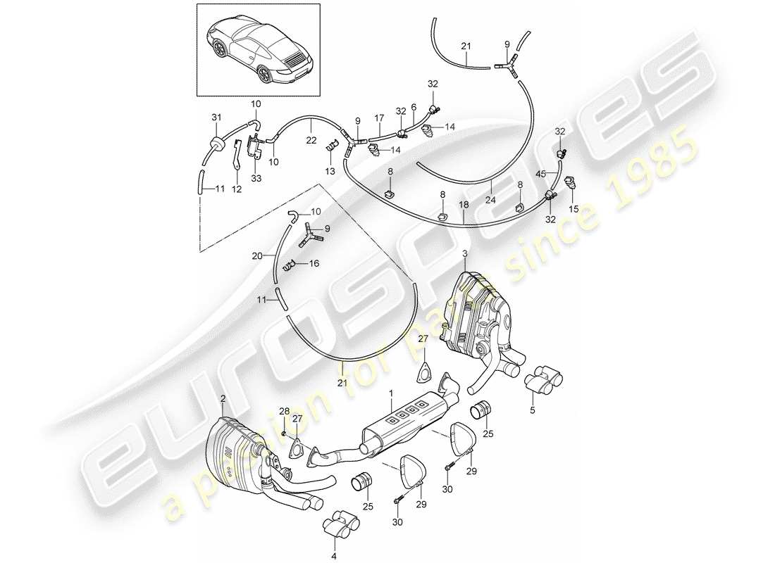 porsche 2012 (997-2) impianto di scarico diagramma delle parti