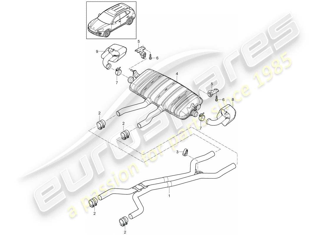 porsche 2011 (cayenne e2 92a) impianto di scarico diagramma delle parti
