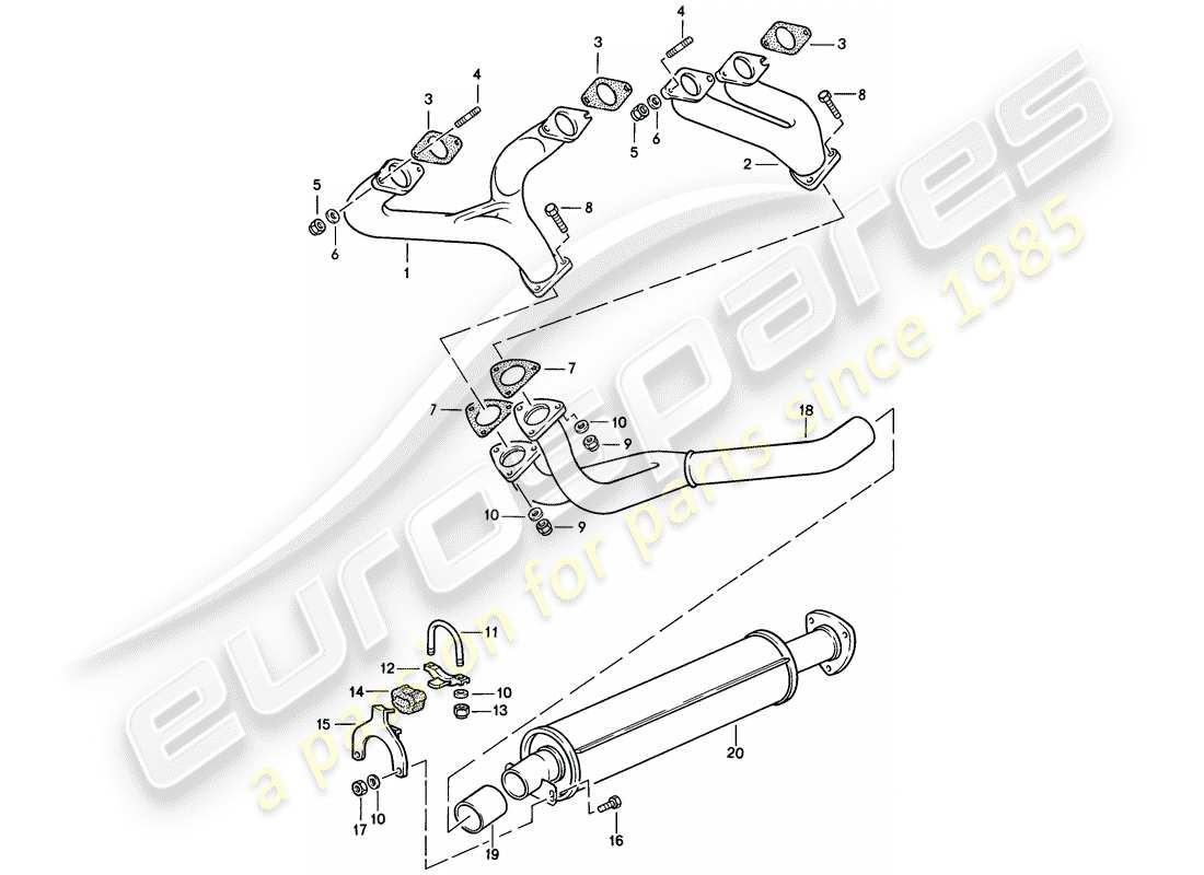 porsche 1984 (944) sistema di scarico - silenziatore di scarico, anteriore diagramma delle parti