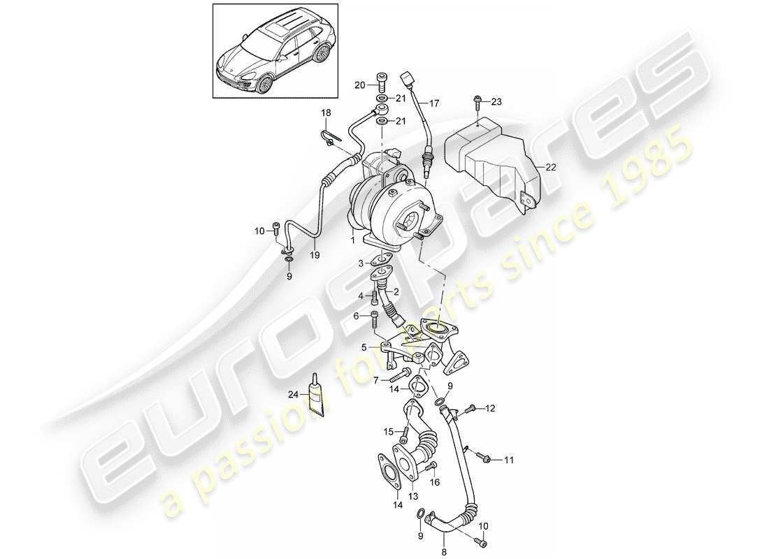 porsche 2014 (cayenne e2 92a) turbocompressore gas di scarico schema delle parti