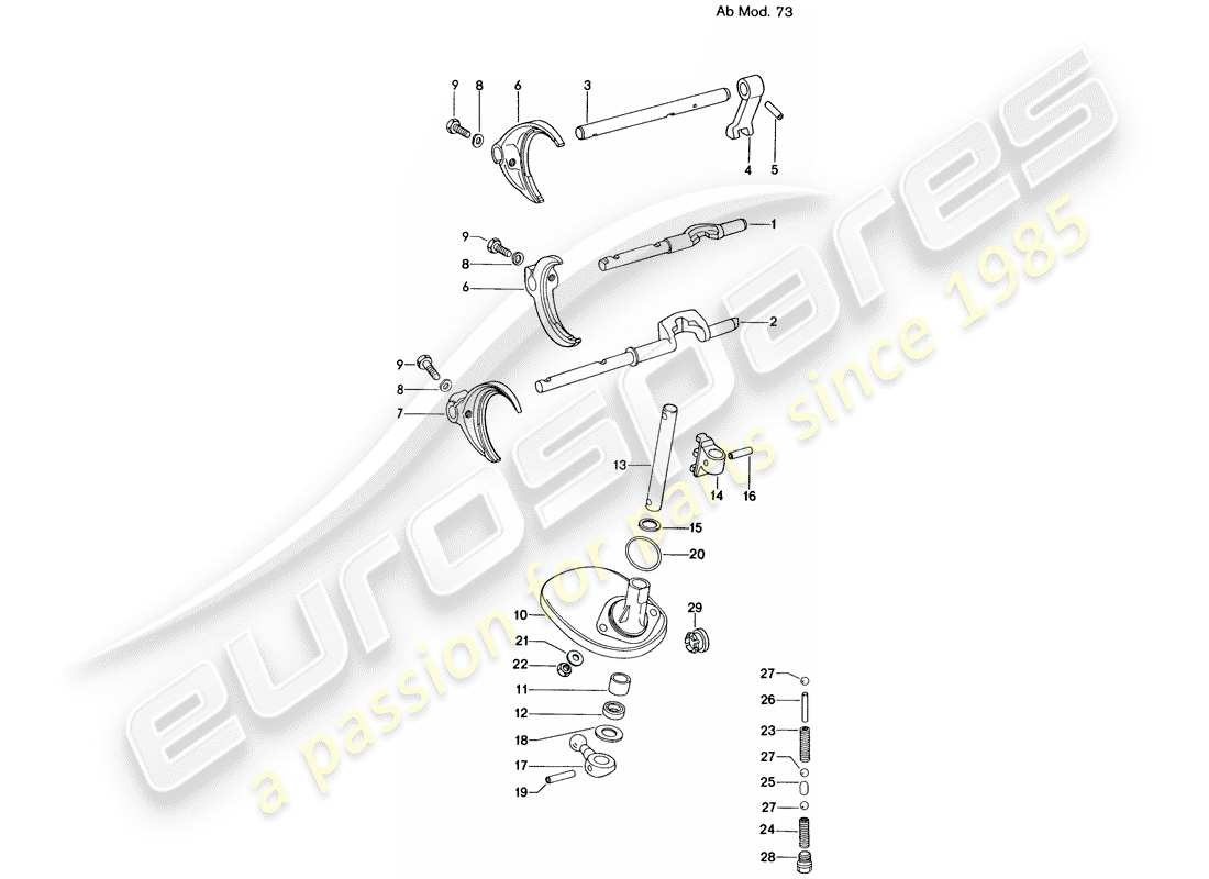 porsche 1972 (914) aste del cambio - forcelle del cambio - per - 5-speed - trasmissione - d - mj 1973>> diagramma delle parti