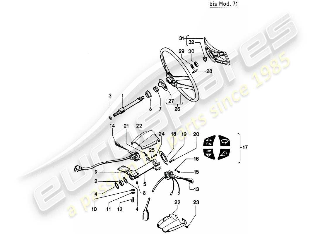 porsche 1972 (914) albero intermedio dello sterzo - volante - interruttore piantone dello sterzo - d >> - mj 1971 schema delle parti