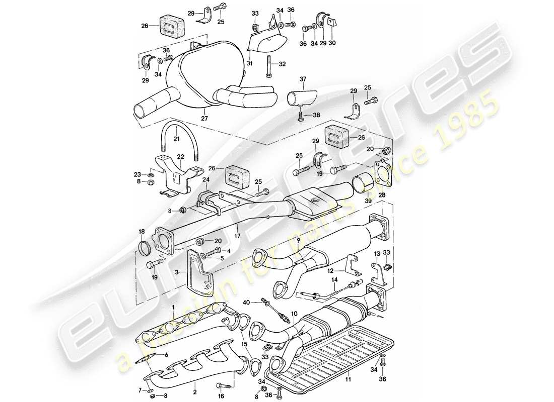 porsche 1981 (928) sistema di scarico - d - mj 1979>> schema delle parti