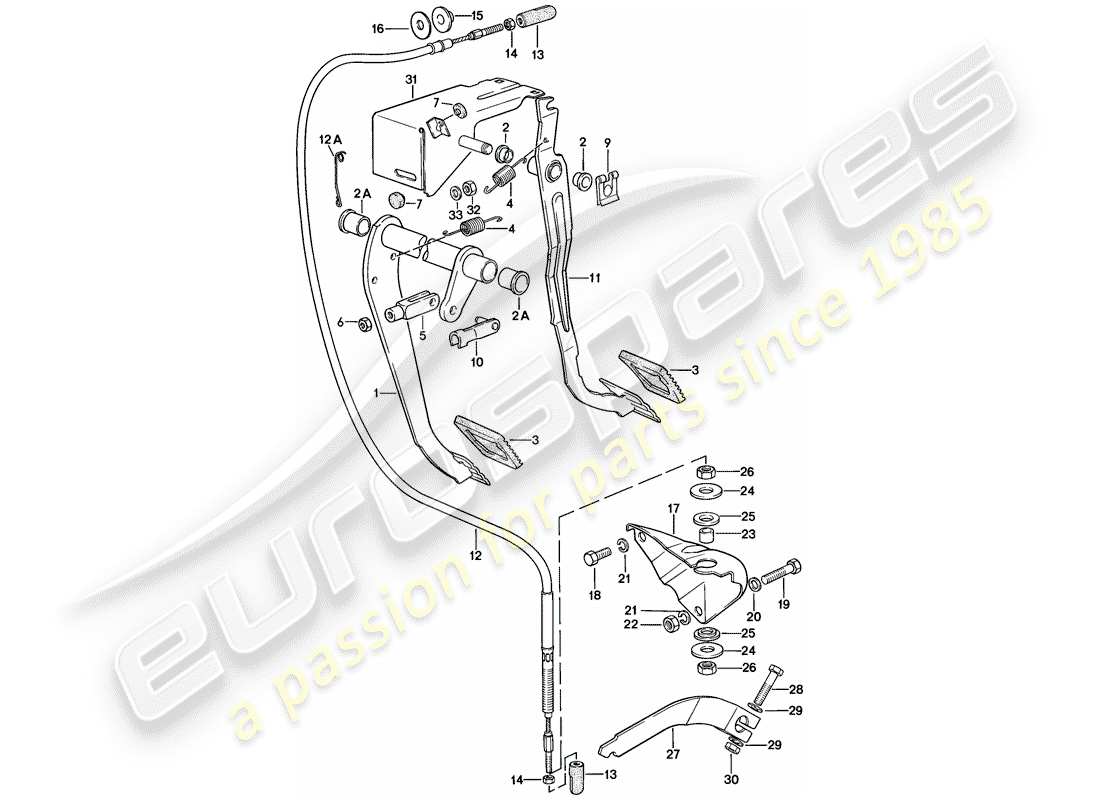 porsche 1976 (924) pedali - freno - frizione diagramma delle parti