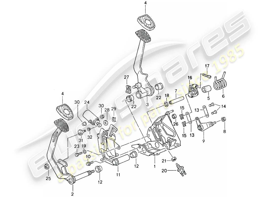 porsche 1994 (964) pedali - cambio manuale diagramma delle parti