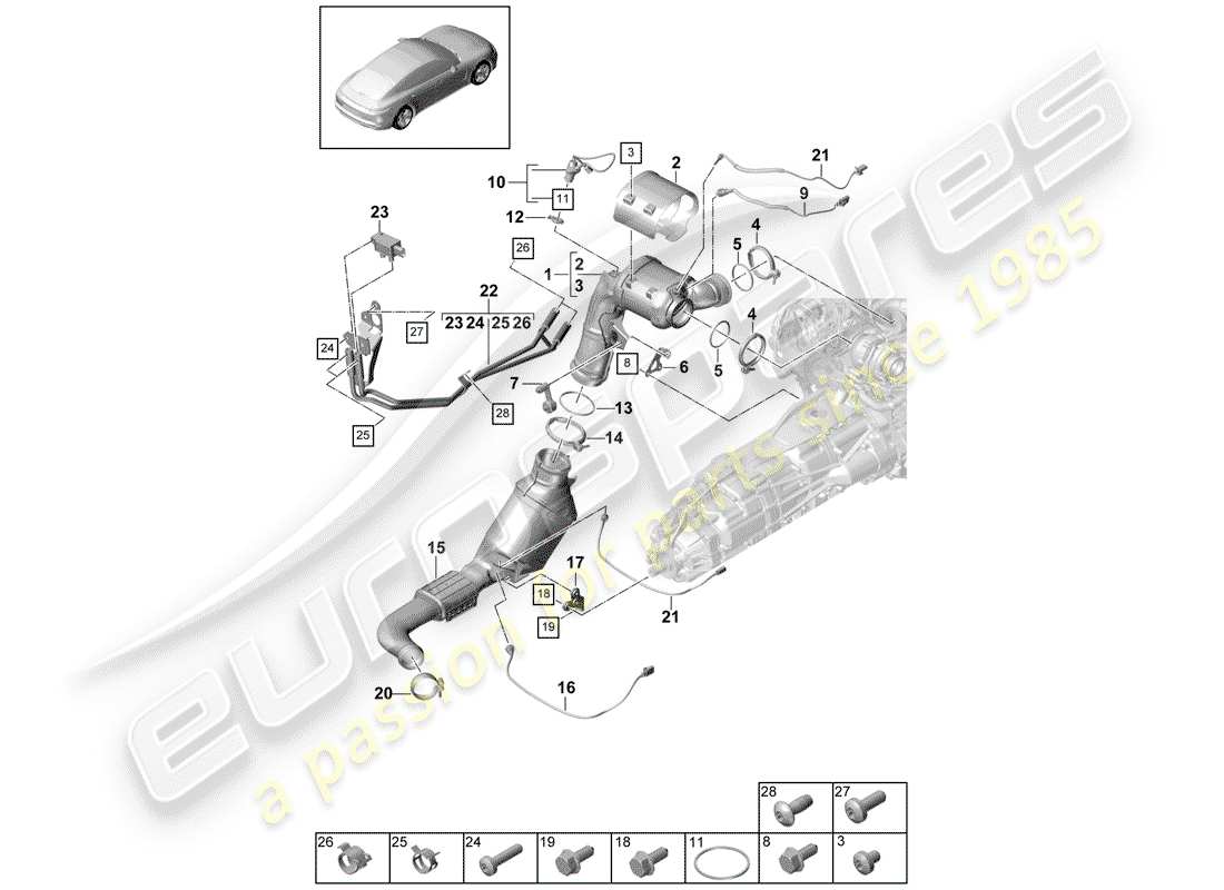 porsche 2017 (panamera 971-1) diagramma delle parti del sistema di scarico