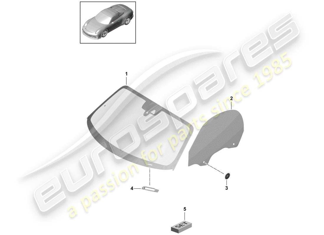 porsche 2019 (991-2 r/gt3/rs) schema delle parti vetro parabrezza