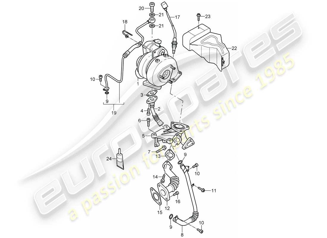 porsche 2009 (cayenne e1 9pa) turbocompressore gas di scarico diagramma delle parti
