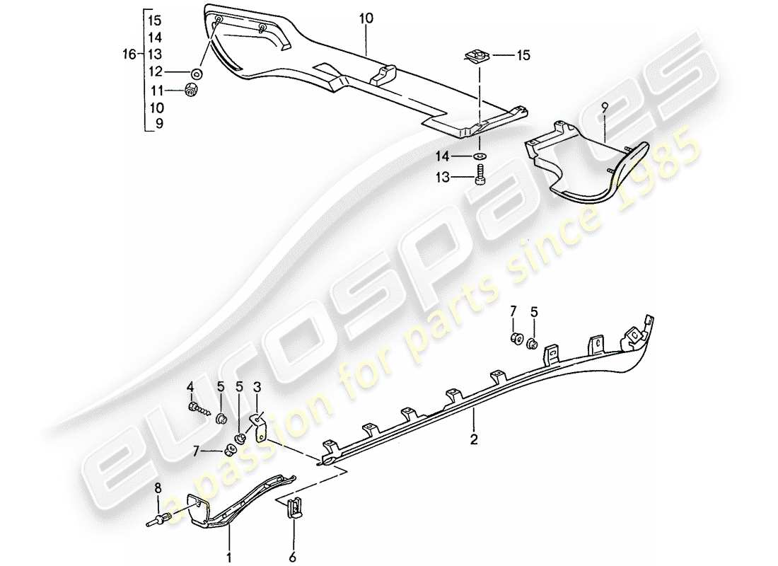 porsche 1990 (944) rivestimento traverso laterale - grembiule posteriore alato schema delle parti