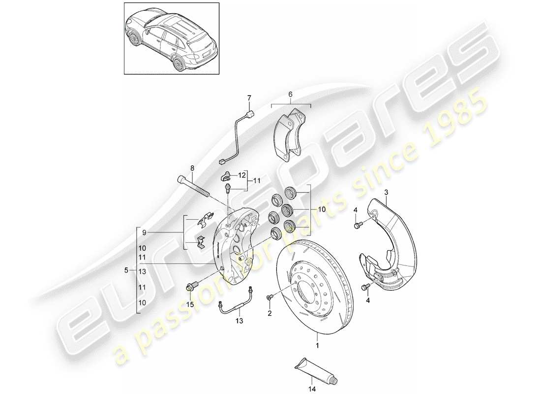 porsche 2014 (cayenne e2 92a) freni a disco diagramma delle parti