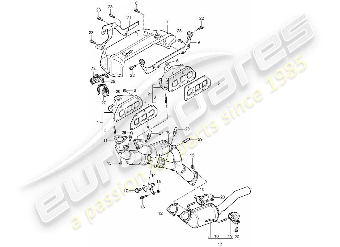 porsche 2004 (cayenne e1 9pa) impianto di scarico diagramma delle parti