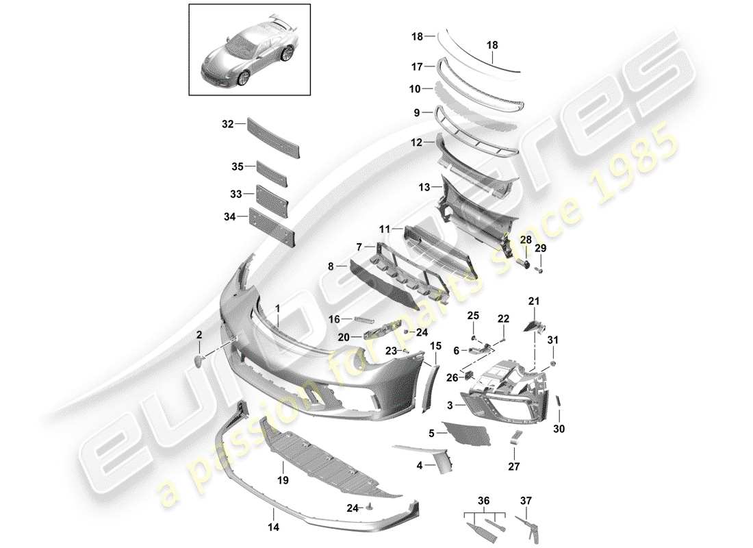 porsche 2019 (991-2 r/gt3/rs) paraurti diagramma delle parti