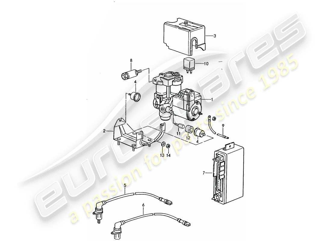 porsche 1986 (944) unita' idraulica - -abs- schema delle parti