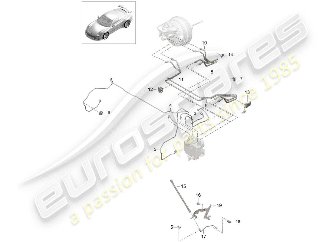 porsche 2015 (991-1 r/gt3/rs) diagramma delle parti linea freno
