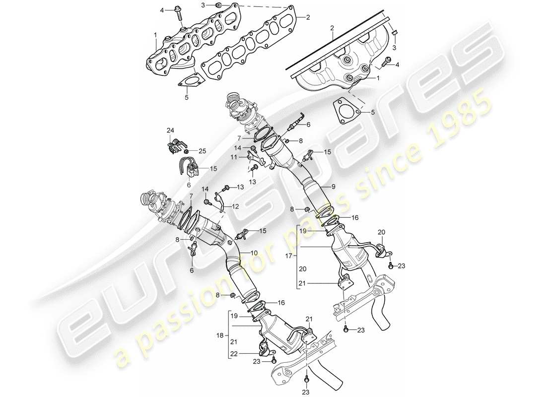 porsche 2004 (cayenne e1 9pa) impianto di scarico diagramma delle parti