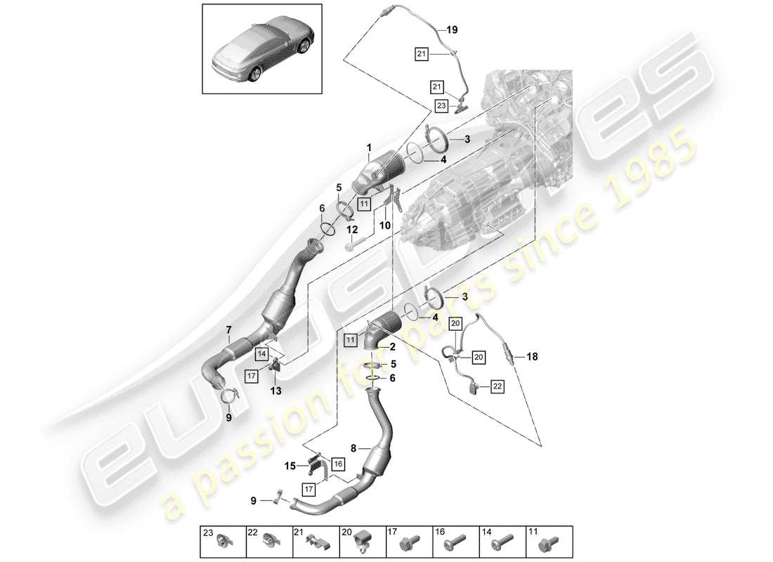 porsche panamera 971 (2017) impianto di scarico diagramma delle parti