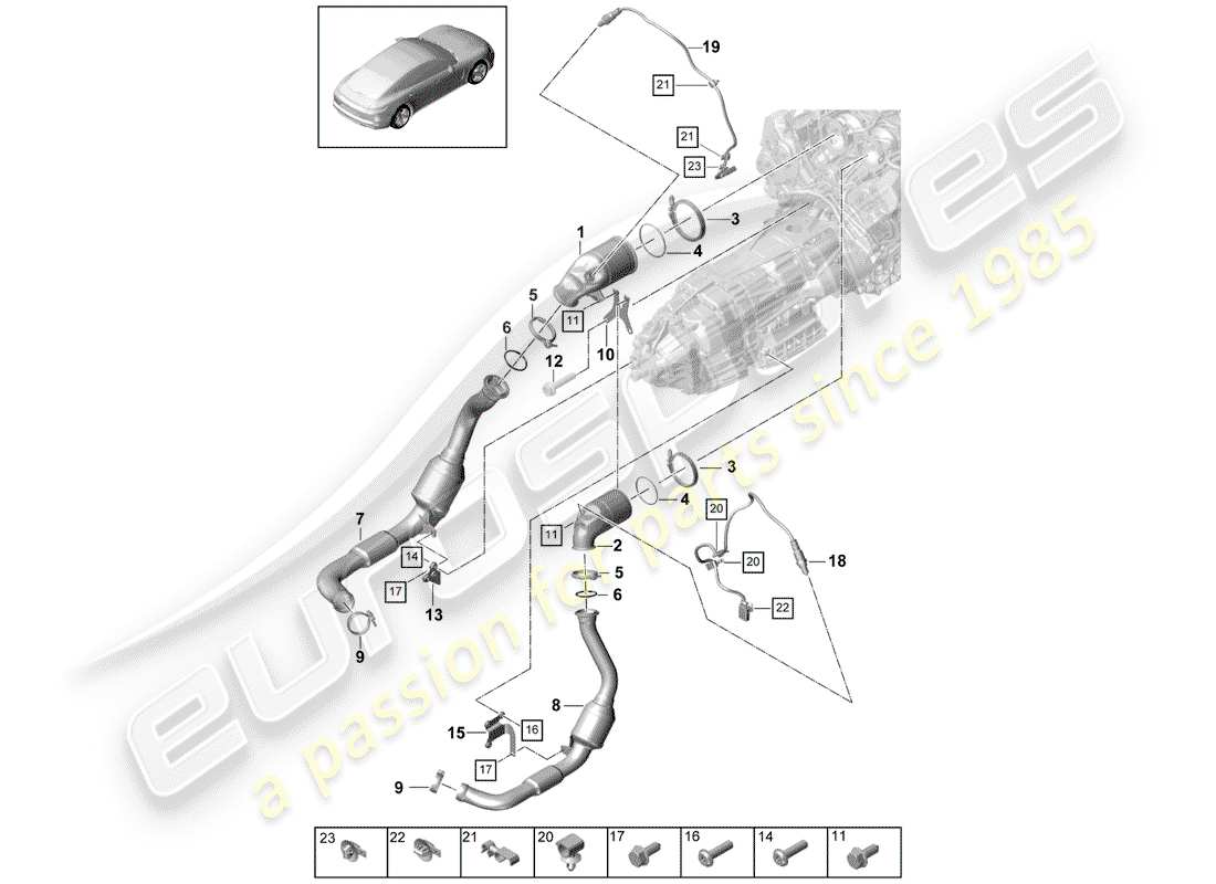porsche 2019 (panamera 971-1) impianto di scarico diagramma delle parti