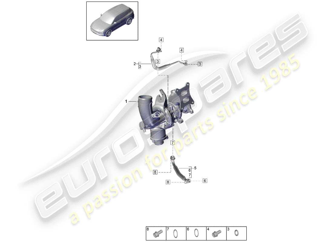 porsche 2020 (cayenne e3 9ya/9yb) linea di pressione dell'olio per diagramma delle parti