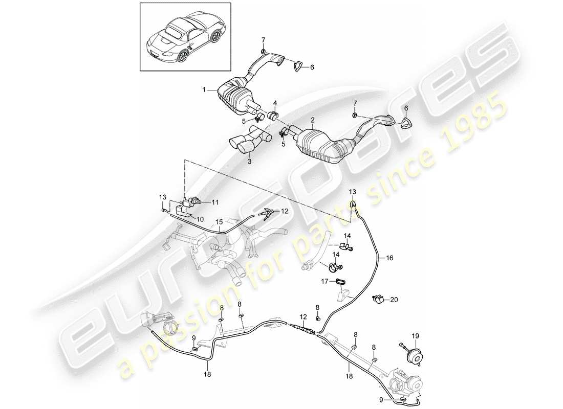 porsche 2012 (987 boxster) impianto di scarico diagramma delle parti