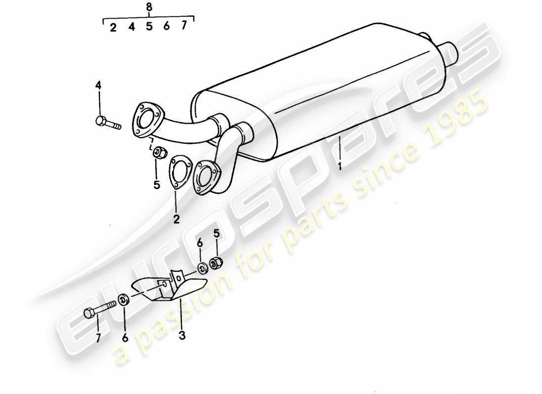 porsche 1995 (928) sistema di scarico - silenziatore di scarico, anteriore diagramma delle parti