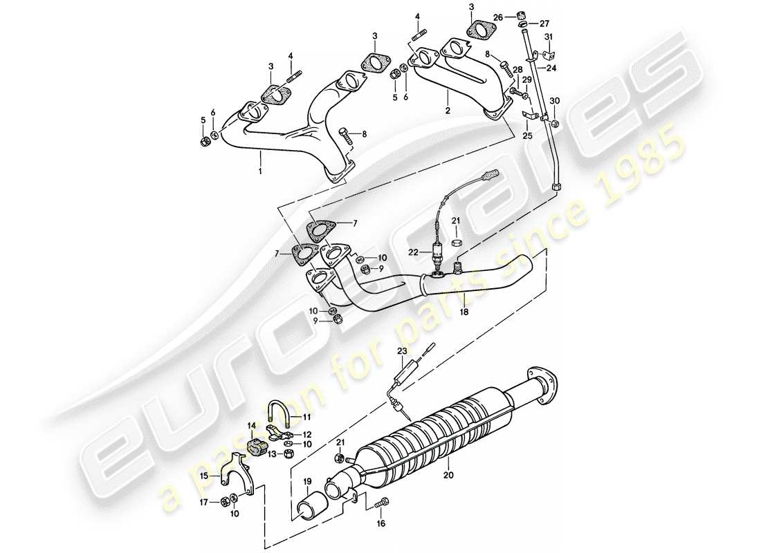 porsche 1982 (944) sistema di scarico - catalizzatore - (j) diagramma delle parti