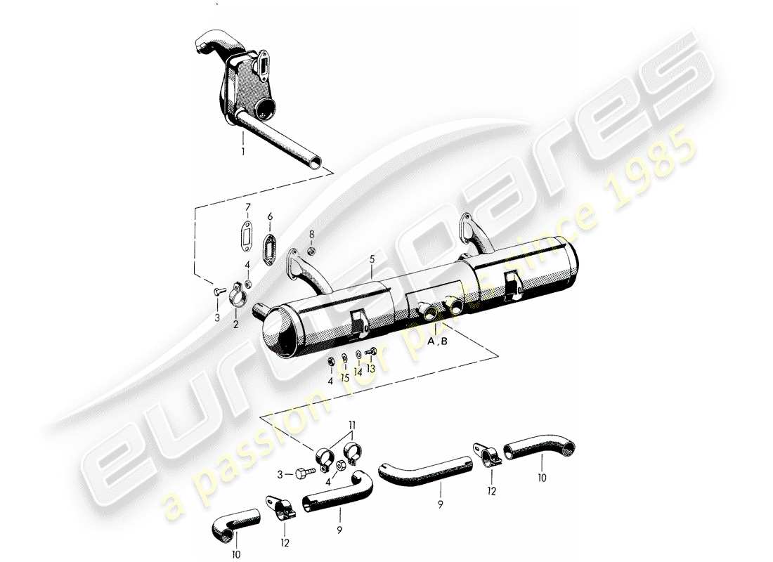 porsche 1959 (356/356a) sistema di scarico - f 101 693 >> - f 150 001 >> - f 83 792 >> schema delle parti