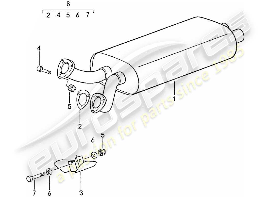porsche 1991 (928) sistema di scarico - silenziatore di scarico, anteriore diagramma delle parti