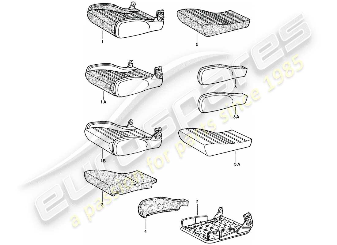 porsche 1987 (924s) sedile sportivo - cuscino sedile - parti singole schema delle parti