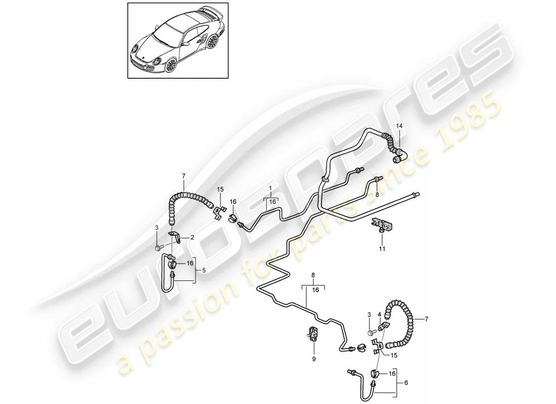porsche 911 t/gt2rs (2013) linea freno diagramma delle parti