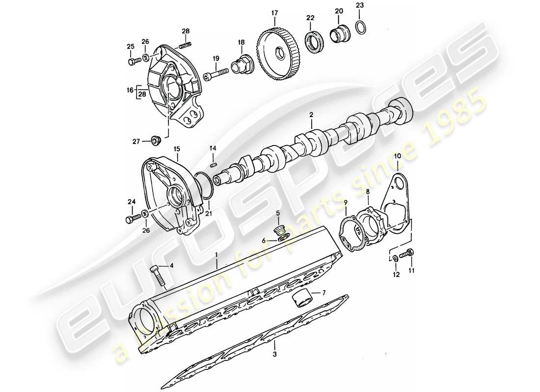 porsche 1990 (944) alloggiamento dell'albero a camme - schema delle parti dell'albero a camme