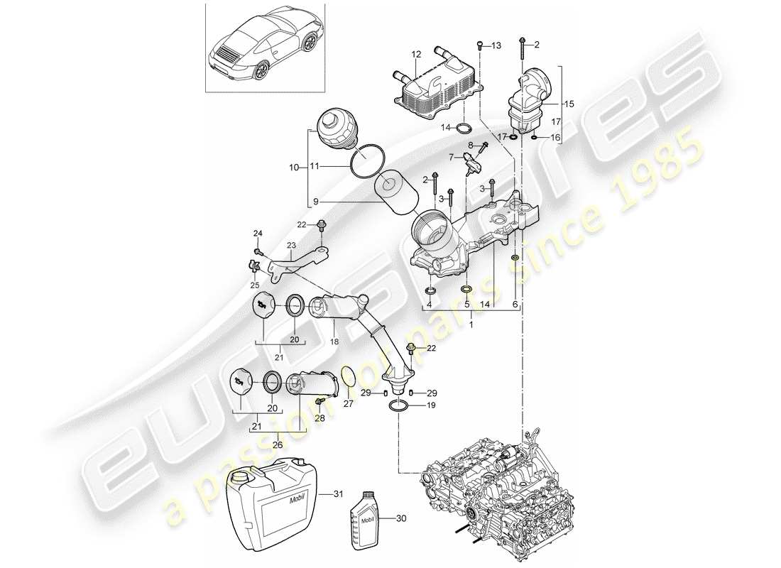 porsche 2011 (997-2) lubrificazione del motore diagramma delle parti